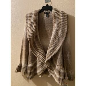 INC Cream with Gold Sequins Asymmetrical Knit Cardigan S+